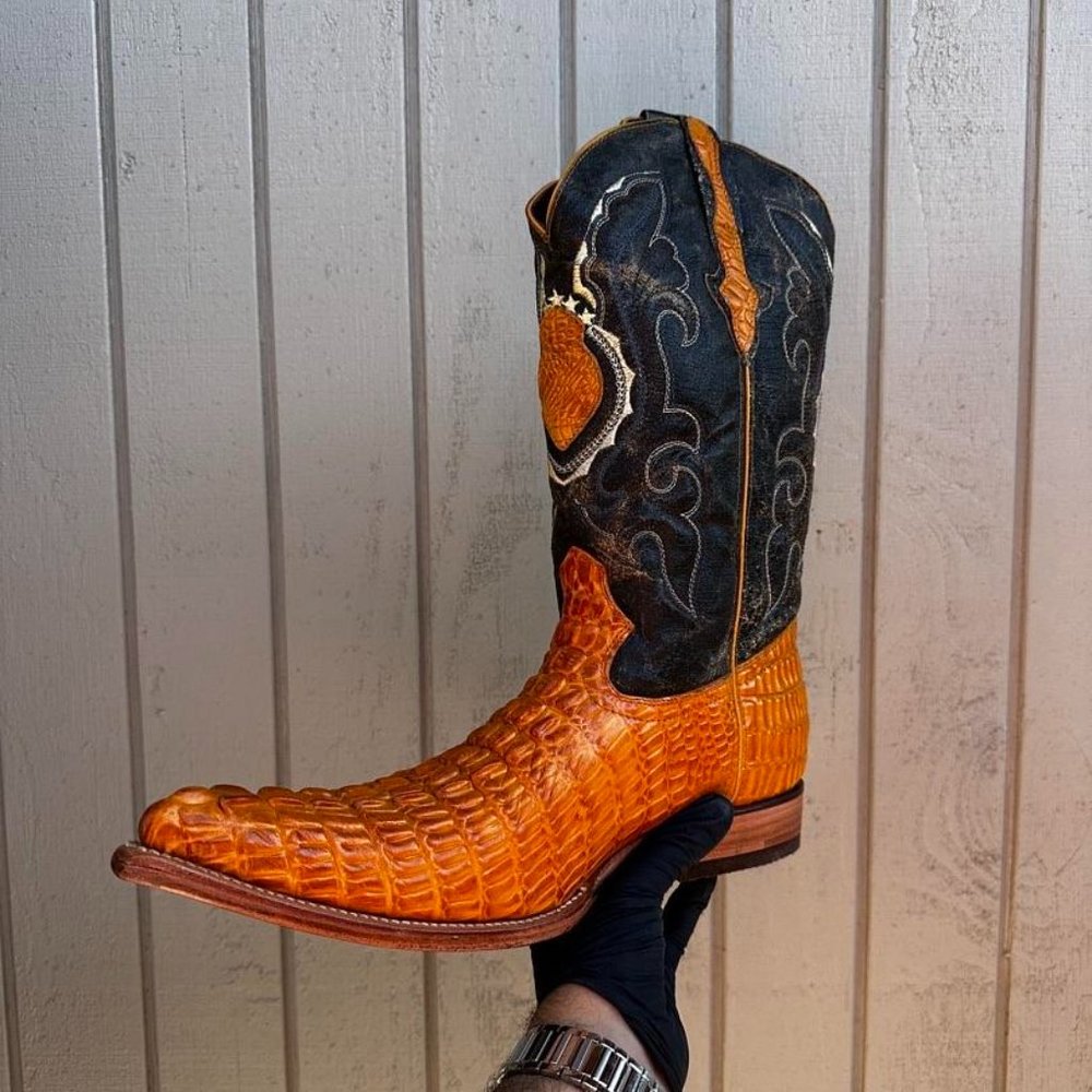 #77 Crocodile Tail Boot with Baby Coca-Cola Butter Tone Detail, Style Model 980